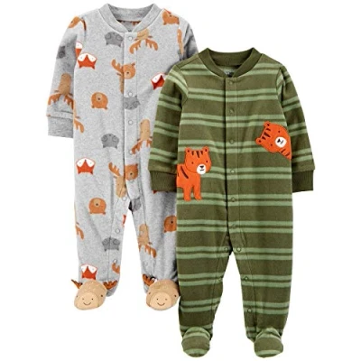 Abbildung von Simple Joys by Carter&#039;s Baby Jungen Schlaf und Spielanzug aus Fleece mit Füßen, 2er Pack, Grau Waldtiere/Olivgrün Tiger, Frühchen
