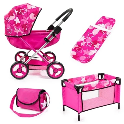 Abbildung von Bayer Puppenwagen Cosy Set, pink, mit Puppenreisebett und Wickeltasche