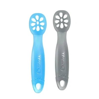 Abbildung von ChooMee FlexiDip Baby Starter Spoon Platinum Silicone First Stage Teething Friendly Learning Utensil 2 CT Blue Grey