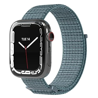 Abbildung von EAZY CASE Uhrenarmband Nylon Band für iWatch 9 8 7 6 5 4 3 2 1 SE Ultra, Sport Loop Herren Damen Uhrenband Klettverschluss Blau Grau