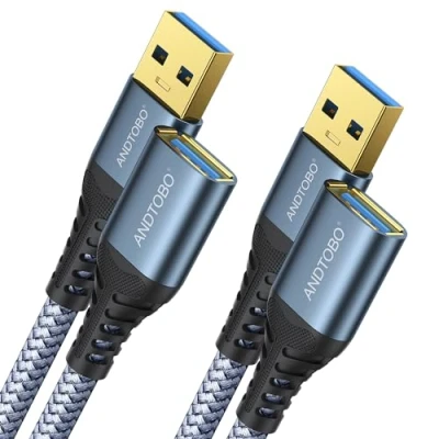 Abbildung von 2 Stück USB Verlängerungskabel 2M, 3.0 Typ A Stecker auf Buchse High Speed Datenübertragung 5Gbps Kompatibel mit Gamepad, Drucker, Webcam, Tastatur, Stick, Hard Drive