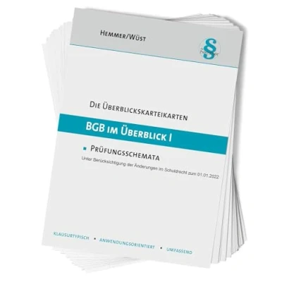 Abbildung von 33000 ÜK BGB im Überblick (Teil I): Prüfungsschemata unter Berücksichtigung der Änderungen Schuldrecht zum 01.01.2022 (Karteikarten Zivilrecht)