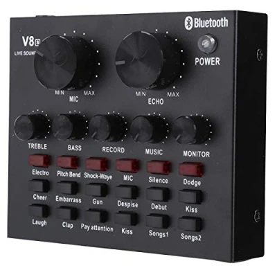 Abbildung von V8 Soundkarte, Sound Mixer Board, professionelle Audio Stereo Live Dynamic Mikrofon Multifunktions Soundkarte für Karaoke Musikaufnahmen