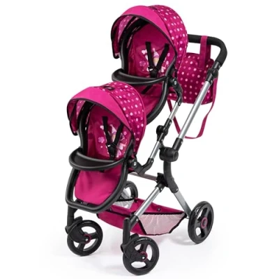Abbildung von Bayer Puppen Zwillingsbuggy Twin Neo, bordeaux, mit Wickeltasche