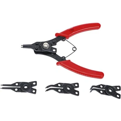 Abbildung von BGS Diy 454 Sprengringzange mit auswechselbaren Köpfen 5 tlg. 160 mm gerade / gebogen 90 45 Seegering Zange rutschhemmend