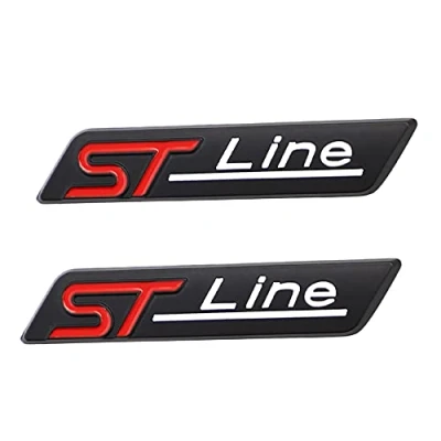 Abbildung von 2 Stück 3D Metall ST Line Aufkleber Autokopf Emblem Abzeichen Chrom für Die meisten Automodelle(schwarz rot)
