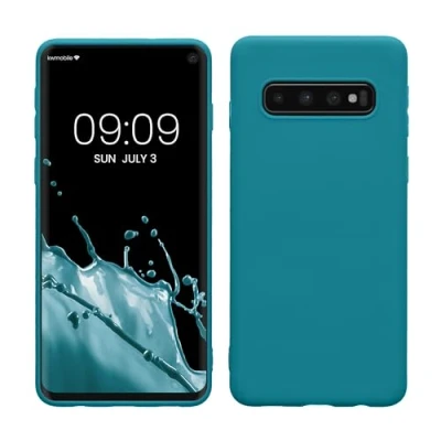 Abbildung von kwmobile Hülle kompatibel mit Samsung Galaxy S10 weiches TPU Silikon Case Cover geeignet für kabelloses Laden Petrol matt