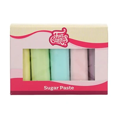Abbildung von FunCakes Fondant Multipack Pastellfarben: Einfach zu verwenden, glatt, flexibel, weich und biegsam, perfekt zum Dekorieren von Kuchen, Halal, koscher glutenfrei. 5 Farben, x 100 g