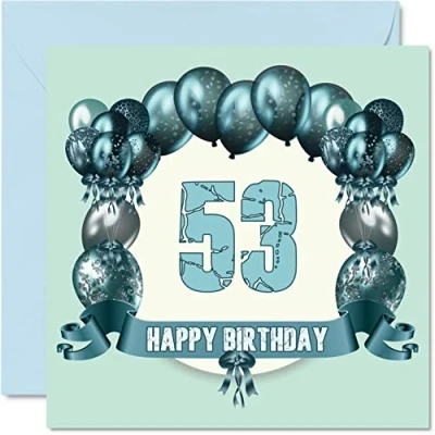 Abbildung von Lustige Geburtstagskarte zum 53. Geburtstag für Männer Geburtstagsballons Happy Birthday Karte Vater, Cousin, Tante, Nanny, Freund, Großvater, Onkel, Mutter, Oma, 145 mm x Grußkarten,