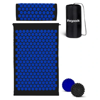 Abbildung von LifeGoods Akupressurmatte Mit Kissen Akkupressmatte Akkupressurmatte+ Akupressur Matte Akupunktur Massagematte Rücken Stachelmatte Fakirmatte Nagelmatte Acupressure Mat