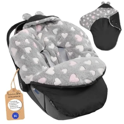 Abbildung von Leanbe Fußsack Baby Einschlagdecke für Winter geeignet Kinderwagen Babyschale Babyfußsack Babybett Autositz Buggy (Herz rosa)