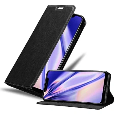 Abbildung von Cadorabo Hülle kompatibel mit Nokia 7.1 Plus / X7 aus Premium Kunst Leder Flip Klappbare Stoßfeste Magnetische [Standfunktion] [Kartenfächern] Cover für Tasche in Schwarz