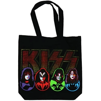 Abbildung von Rocks off Kiss Stoffbeutel aus Baumwolle Gesichter &amp; Logo (mit Reißverschluss Oben).