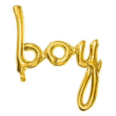 Abbildung von PartyDeco Folienballon Boy Junge Aufschrift in Gold Dekoration für Gender Reveal Baby Shower Luftballon Hel Luft Größe ca 63,5x74 cm Ballongirlande Geburtstag
