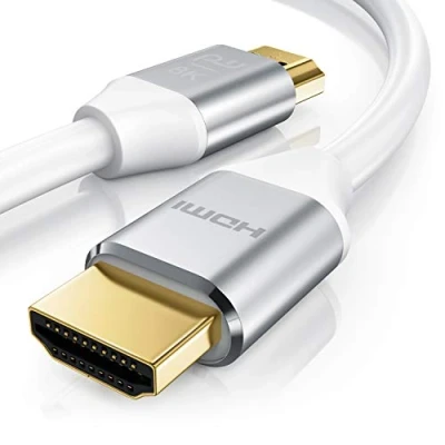 Abbildung von 2m HDMI Kabel 8k @ 120 Hz mit DSC 7680 x 4320 UHD II kompatibel zu 2.1 2.0a 2.0b 3D Ultra High Speed Ethernet Dynamic HDR10+ VRR ARC Blu Ray PS4 PS5 Xbox Weiß