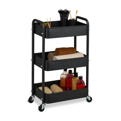 Abbildung von Relaxdays Rollwagen, 3 Etagen, Servierwagen, Küchenwagen Bad &amp; Büro, Rollregal, 71,5x43,5x29,5 cm, Bastelwagen, schwarz