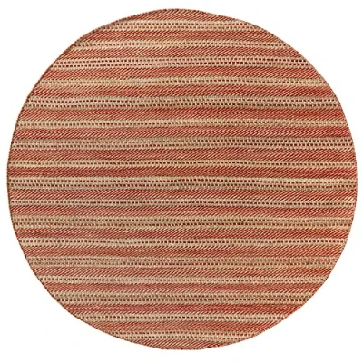 Abbildung von HAMID Woll und Jute Teppich Runden Olivia, Handgewebter für Wohnzimmer, Schlafzimmer, Rot Naturfarbe, (200 x 200 cm)