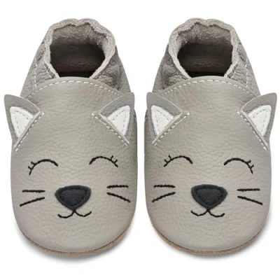 Abbildung von IceUnicorn Krabbelschuhe Baby Lauflernschuhe Jungen Weiche Leder Babyschuhe Kleinkind Lederschuhe mädchen Babyhausschuhe(Hellgraue Katze,6 12)