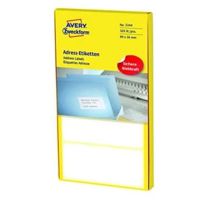 Abbildung von AVERY Zweckform 3344 Adress Etiketten (Papier matt, 320 Etiketten, 89 x 36 mm) 1 Pack weiß
