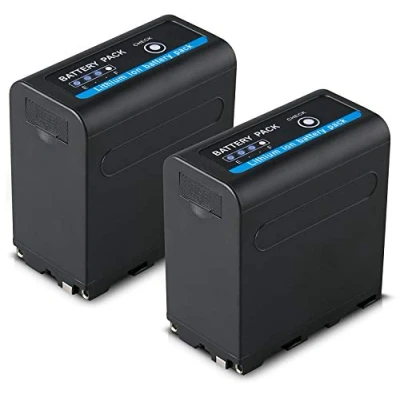 Abbildung von 2X Blumax Akku ersetzt Sony NP F980 / F970 F750 F550 10050mAh mit 5V USB Ausgang (Powerbankfunktion) und DC Strom Eingang
