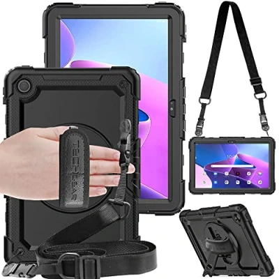 Abbildung von TECHGEAR UtiLITY Schutzhülle für Lenovo Tab M10 Plus 3. Generation 2022 (10,6 Zoll) TB125 / TB128 robuste, robuste Rüstung, stoßfest, um 360 Grad drehbarer Ständer, Hand und Schultergurt