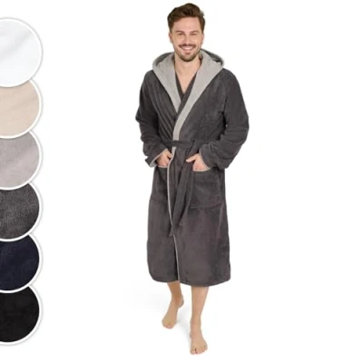 Abbildung von Blumtal bademantel Herren Baumwolle 100% in M OEKO TEX zert. Morgenmantel Kapuze Frottee + Velours Sauna Anthrazit Grau