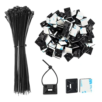 Abbildung von 200 Stück Klebesockel für Kabelbinder Schwarz, JatilEr Halter Selbstklebende Basishalter Kabelklemme Set mit Mehrzweck (Kabelbinder Länge 150mm, Kabelbinderhalter Breite 18 mm)