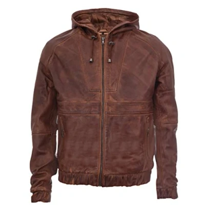 Abbildung von Infinity Leather Herren Bräunen Bikerjacke Aus Leder Mit Nappaleder Und Kapuze XL