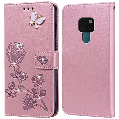 Abbildung von PKQTOP Hülle für Huawei Mate 20 Handyhülle,Klappbar Tasche Case,Standfunktion,Kartenfach,Silikon Bumper,Stoßfeste Schutzhülle Cover
