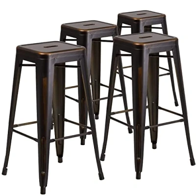 Abbildung von Flash Furniture Barhocker, Metall, für drinnen und draußen, Kunststoff, Eisen, Kupfer, 4 Stück