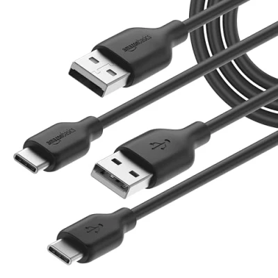 Abbildung von Amazon Basics Schnellladekabel, USB C auf A 2.0, 2 Stück, 480 MBit/s, IF zertifiziert, für Apple iPhone 15, iPad, Samsung Galaxy, Tablets, Laptops, 1.8 m, schwarz