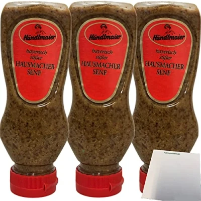 Abbildung von Händlmaier&#039;s Hausmachersenf süß Süßer Senf 3er Pack (3x225ml Flasche) + usy Block