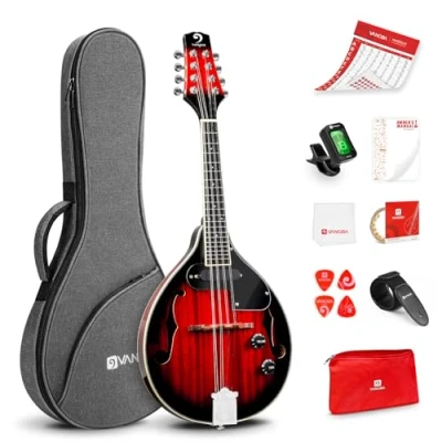 Abbildung von Vangoa A Stil Mandoline Musikinstrument Mahagoni Akustisches Elektrisches mit 8 Saiten für Anfänger, Rot Sunburst