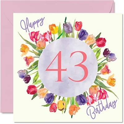 Abbildung von schöne Geburtstagskarte zum 43. Geburtstag für Frauen Aquarell Tulpen Blumenstrauß Karte Ihre Mutter Tante Schwester Freunde Geburtstagsgeschenke 145 mm x florale Grußkarten