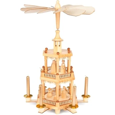 Abbildung von BRUBAKER Weihnachtspyramide aus Holz 43 cm große Holzpyramide für Weihnachten drehbare Tischpyramide mit weihnachtlichen Holzfiguren Handbemalt Weihnachtsdekoration Braun