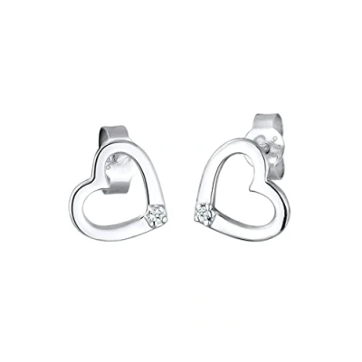 Abbildung von Elli DIAMONDS Earrings Women Earstuds Heart Love with Diamond (0.03 ct) in 925 Sterling Silver