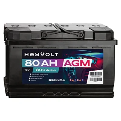 Abbildung von HeyVolt AGM Autobatterie 12V 80Ah 800A/EN Starterbatterie, Start Stopp &amp; Standheizung geeignet, absolut wartungsfrei