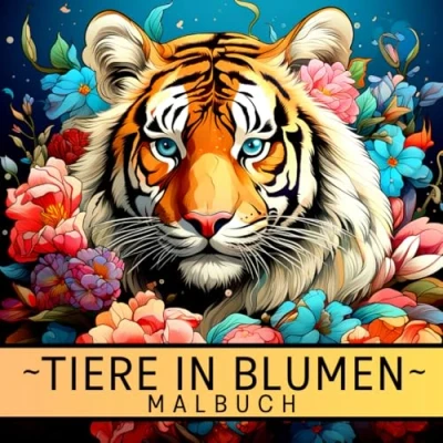 Abbildung von Tiere in Blumen Malbuch: Ausmalbuch für Erwachsene Frauen mit Unglaublichen Tieren im Blumenparadies Achtsamkeit, Entspannung und Stressabbau