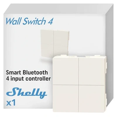 Abbildung von Shelly BLU Wall Switch 4 Bluetooth Schalter, keine Verkabelung erforderlich, Beleuchtungsfernsteuerung, Multi Klick, starke Verschlüsselung, kompatibel mit Home Assistant, iOS und Android App