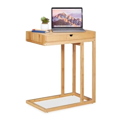 Abbildung von Relaxdays 68 x 55 35 cm, Beistelltisch Bambus mit großem Schubfach, moderner Stil, Wohnzimmertisch, H B T, Natur