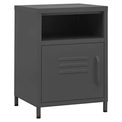 Abbildung von vidaXL Nachttisch 1 offenes Regal Tür Modern Nachtschrank Nachtkonsole Nachtkommode Schlafzimmer Schrank Kommode Anthrazit 35x35x51cm Stahl