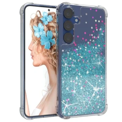 Abbildung von EAZY Case Glitzer Hülle kompatibel mit Galaxy S25 Plus Handyhülle für Silikon leichtes Shiny Cover stoßfestes Phone als Fallschutz in Liquid Blau