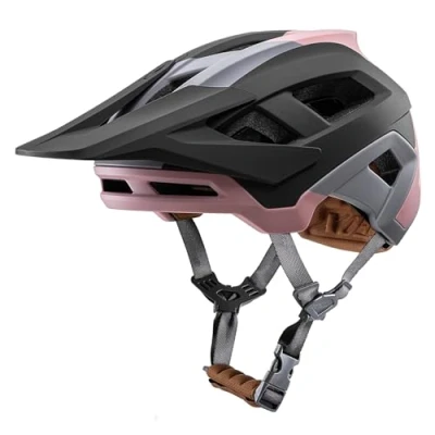 Abbildung von Fahrradhelm Mountainbike Helm MTB Helme Visier Verstellbar für Herren Damen Erwachsene Jugend (Grau rosa, L(58 61cm))