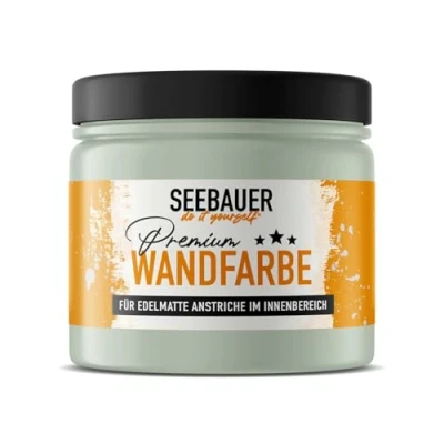 Abbildung von SEEBAUER diy Wandfarbe Grün 300ML für Innen (No. 769 Ocean Grass) Edelmatte hellgrüne Innenfarbe Grüntöne sehr hohe Deckkraft Matt, Abwaschbar und Tropffrei