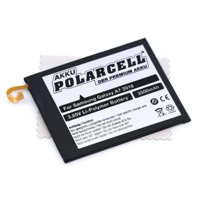 Abbildung von Ersatz Akku passend für Samsung Galaxy A7 2018 (Ersetzt Originalakku EB BA750ABU) 3500mAh Polarcell mit mungoo Displayputztuch