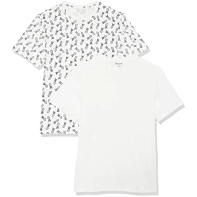 Abbildung von Amazon Essentials Herren T Shirt mit kurzen Ärmeln und Rundhalsausschnitt in schmaler Passform, 2er Pack, Ananasaufdruck/Weiß, XXL
