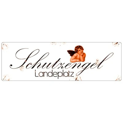 Abbildung von Interluxe METALLSCHILD Blechschild Schutzengel LANDEPLATZ Vintage Shabby Schild Geschenk