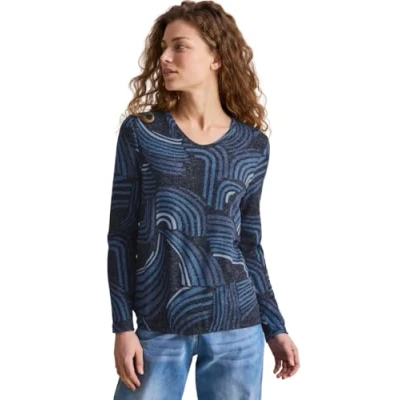 Abbildung von Cecil Kuscheliges MIT Print Langarmshirt, Damen, Größe: Medium, Blau