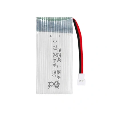 Abbildung von Lithium Polymer Akku 3.7V 500mAh 752540 25C Wiederaufladbarer Lipo Ion mit XH2.54 2P Stecker für RC Drohne Flugzeug Zubehörteil