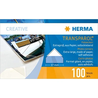 Abbildung von HERMA 1302 Fotoecken extra groß, 100 Stück, selbstklebend transparente Fotokleber Ecken für Fotoalbum, Scrapbook, Hochzeit, Fotobuch, Klebepads Fotos in Spenderbox